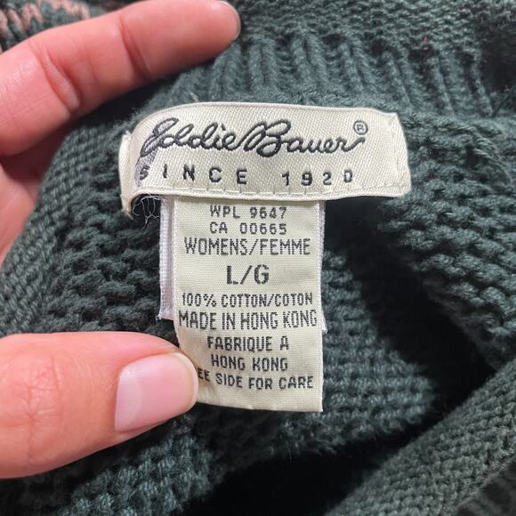 Vintage Eddie Bauer Sweater Women Large Red Nordic Fair Isle Roll Neck Holiday - Picture 9 of 15